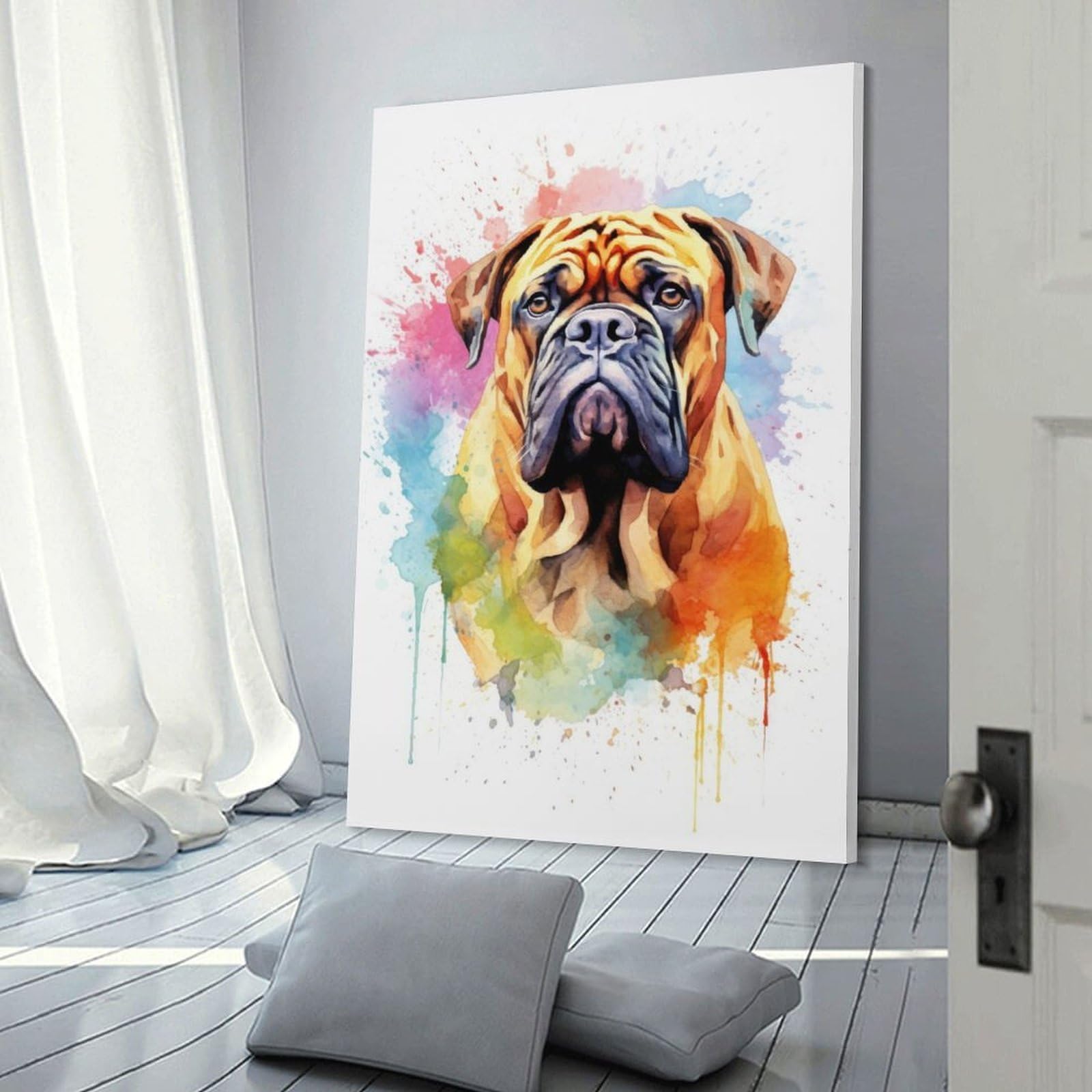 Junmoney Frame-Style-11 Watercolor Dog Wall Art Print Canvas Wall Decor, 12X18inch(30X45cm), For Home Office, Desk Area Or Studio, Wall Art That Adds Style To Work Areas