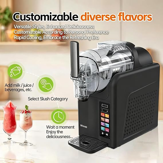 Slushie Maker Machine, 7-in-1 Slushy Maker, Single/Double Head Soft Ice Cream Machine, 2L/4L Tanks, Touch Panel with Auto Clean, for Slushies & Milkshakes SingleBowl-Black