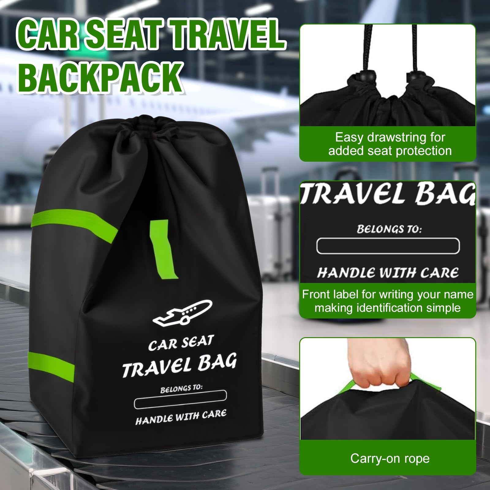 Borsa per Viaggio per Seggiolino Auto per Aereo, Borsa Gate Check per Viaggi Aerei, Sacca Portaseggiolino per Auto con Tracolla, Adatta alla Maggior Parte dei Seggiolini Auto