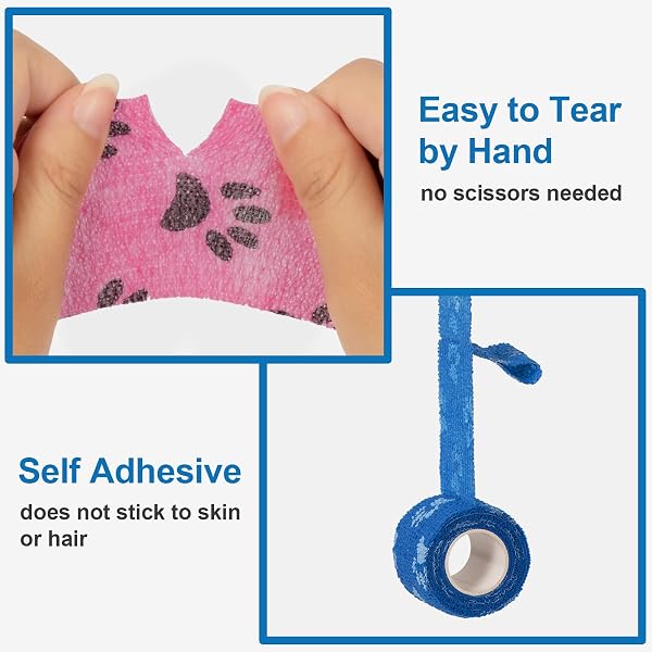 SEADESKY 6 Rollos Banda Venda Cinta Bendaje Adhesiva Deportiva Tape 5cm x 4,5m Vendaje Cohesivo Primeros Auxilios Cinta de Mascotas Vendas Autoadhesivas para Dedos, Muñecas, Tobillo, Perros, Mascotas - 4