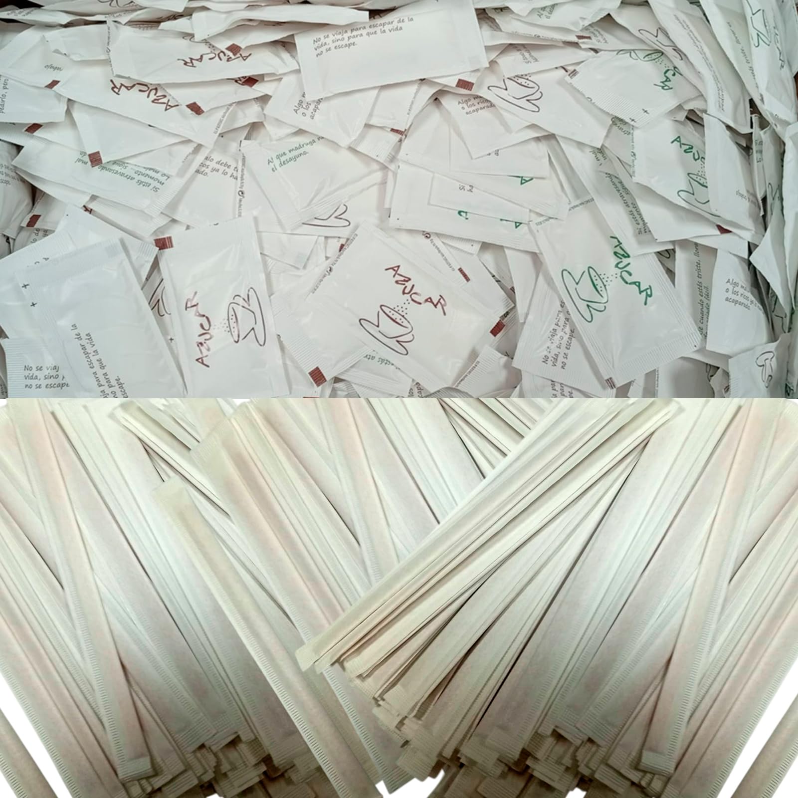 ADRI 1000 Sobres de azúcar y 1000 cucharillas paletinas de madera envueltas individualmente para remover, pack de 200, cada sobre 6 gr palas de 14 cm