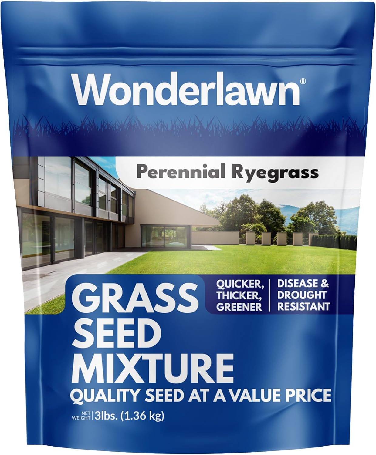 Barenbrug Wonderlawn Perennial Ryegrass Grass Seed for Southern Lawns, Fast-Acting Durable Grass Seed Mix for All Weather Conditions, 10-lb. Bag
