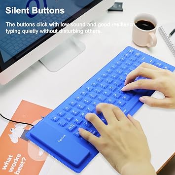 Foldable Silicone Keyboard Wired Portable Slim Flexible Rollup USB Wired Keyboard Waterproof Dustproof Travel Pocket Size 85 Keys Soft Touch Keyboards for Laptop PC Tablet Notebook Desktop (Blue)
