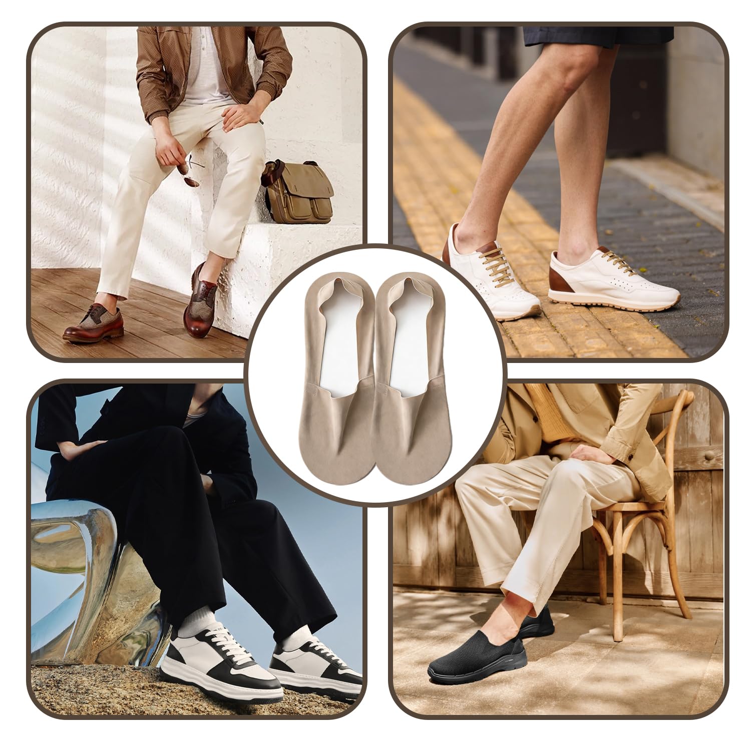 6 Pares de Calcetines Invisibles para Hombre, Ligeros y de Corte Bajo, Antideslizantes para Mocasines, Zapatillas, Zapatos de Cuero, Nude y Negro