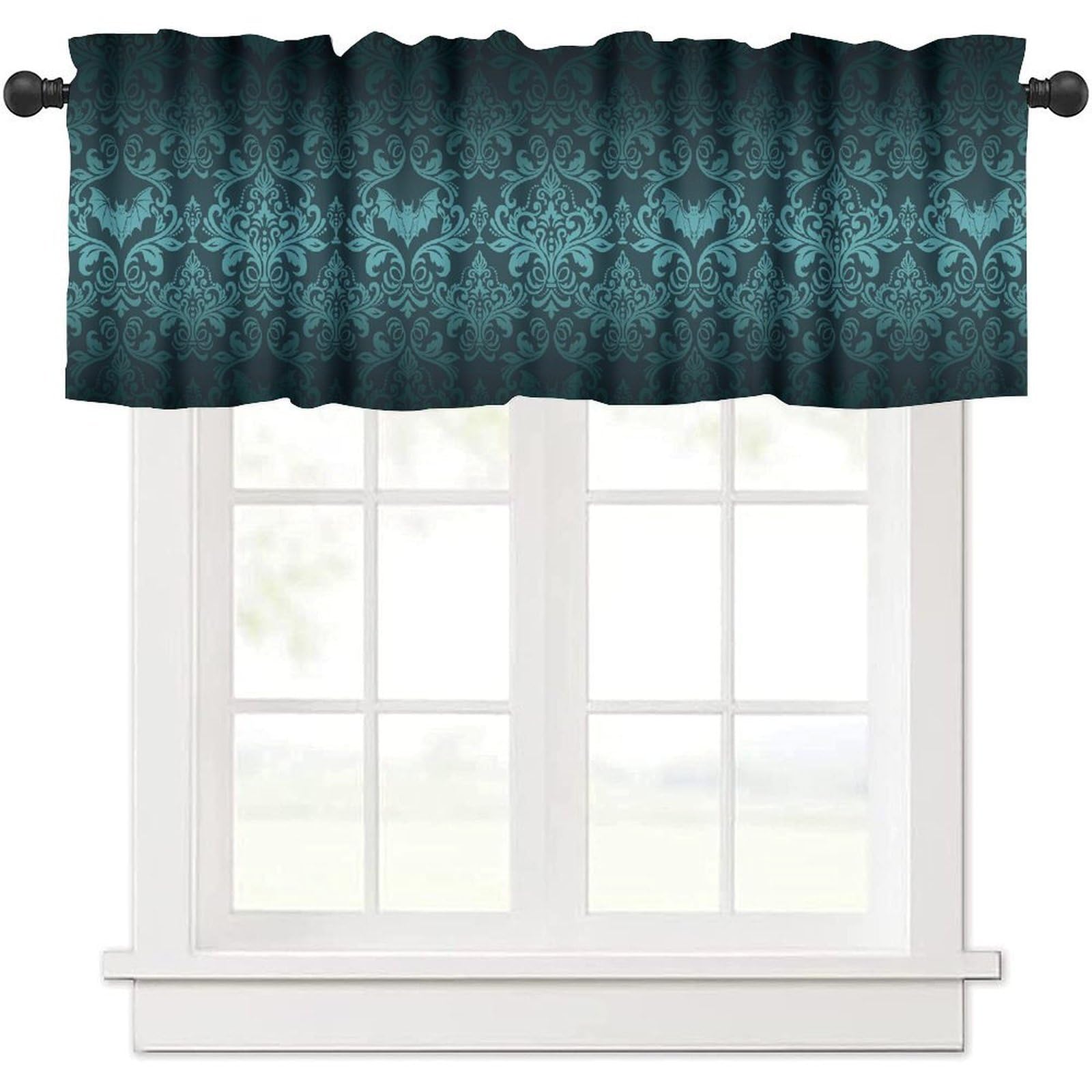 moderw Damask Floral Window Valance Curtains Vintage Oriental Window Treatments Gothic Antique Victorian Baroque Luxury Bohemia Flowers Valance Curtain for Living Room Kitchen 54x18inch