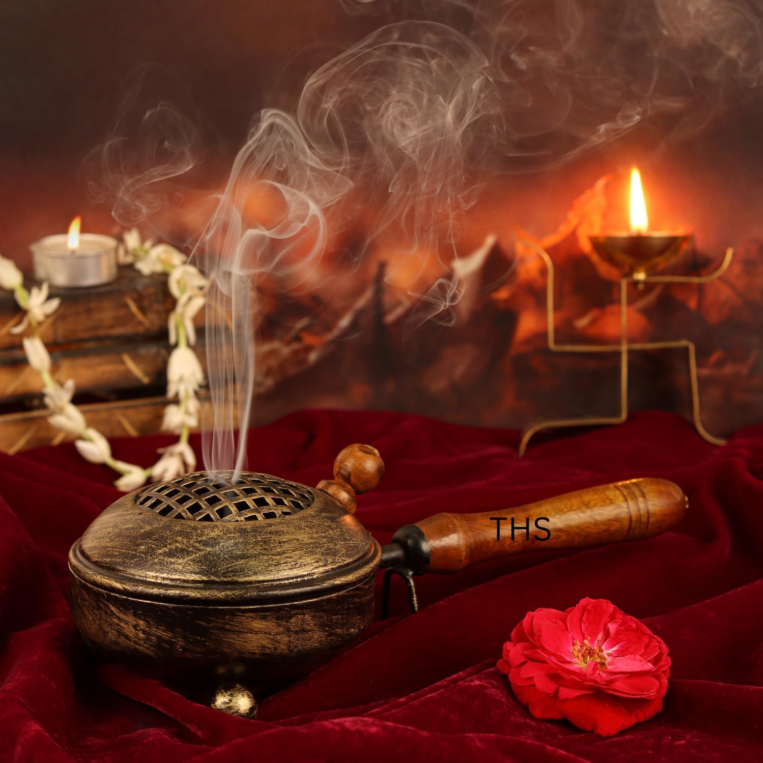 Metal Incense Burner Loban Dani Dhoop Dani Aarti Metal dhuni Burner for Home Office Temple Puja(Round) Metal,(Brown)