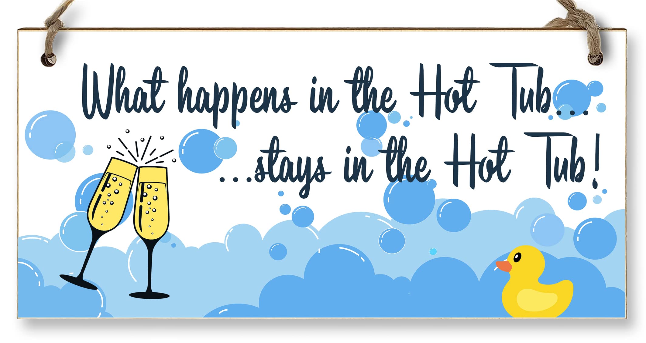 The Plum Penguin Light Brown Handmade Wooden Hanging Wall Plaque What Happens In The Hot Tub Funny Novelty Sign Booze And Bubbles
