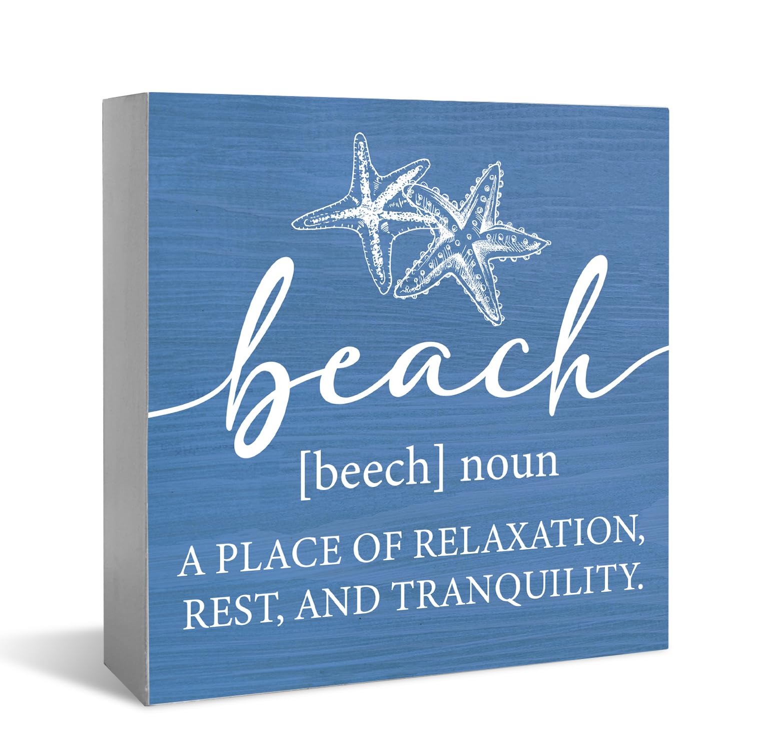 XDFVL Summer Beach Decor Wooden Box Sign, Beach Decorations for Home Coastal Summer Wood Box Sign Block for Bathroom Bedroom Decor 5 x 5 Inches