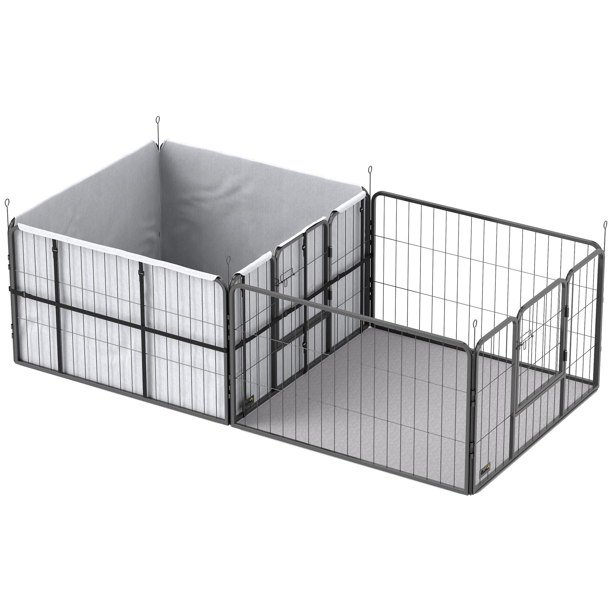 PawHut Caja para Cachorros, Parque para Cachorros con 7 Paneles, 2 Secciones, Alfombrilla Lavable, 2 Puertas, Parque para Perros pequeños y medianos 203 x 102 x 60 cm, Color Negro