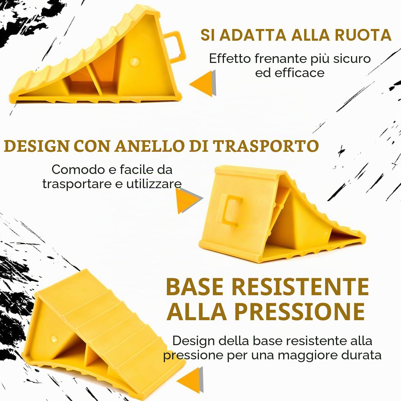 Cunei Frenanti Auto con Maniglia 2PZ Cuneo per Arresto Ruota Blocca Ruote per Auto Cuneo Ferma Ruota Cunei Bloccaruota per Assicurare i Veicoli Parcheggiati Generico Cuneo Fermaruota (Giallo)