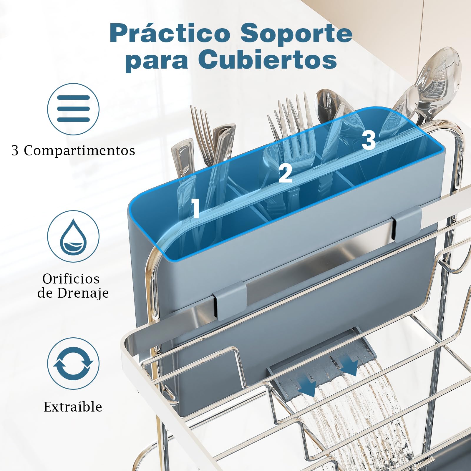 COSTWAY Escurreplatos de Acero Inoxidable de 2 Niveles, Escurreplatos sobre Fregadero con Soporte para Utensilios y Tabla de Cortar, Estante de Secado de Platos con Drenaje Giratoria Extensible