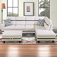 Vista 18 de Sofá modular para sala de estar, sofá seccional de cuero marrón en forma de L con diván y otomano de almacenamiento para sala de estar