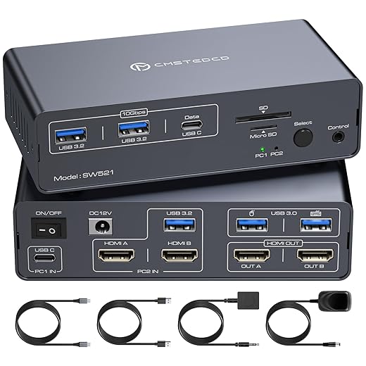 USB C KVM Switch 2 Monitors 2 Computers HDMI 4K60Hz EDID KVM Docking Station for 1 Laptop 1 Desktop Share Dual Monitor 13 in 1 Dock
