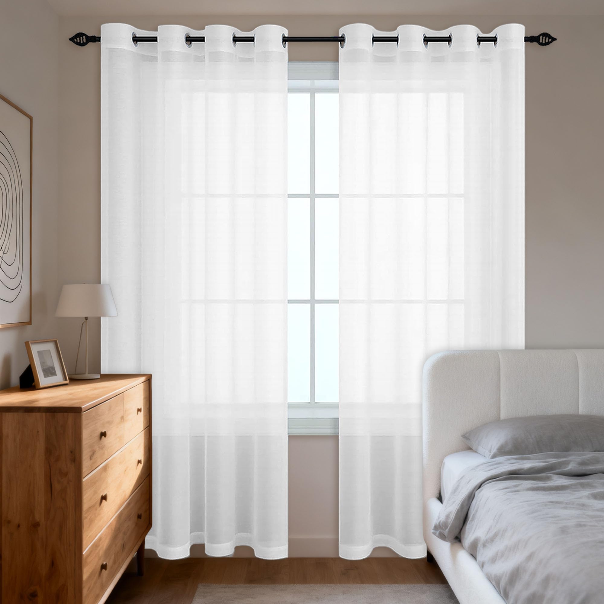Rideau voilage moderne blanc 315 x 160 cm avec effet lumineux unique