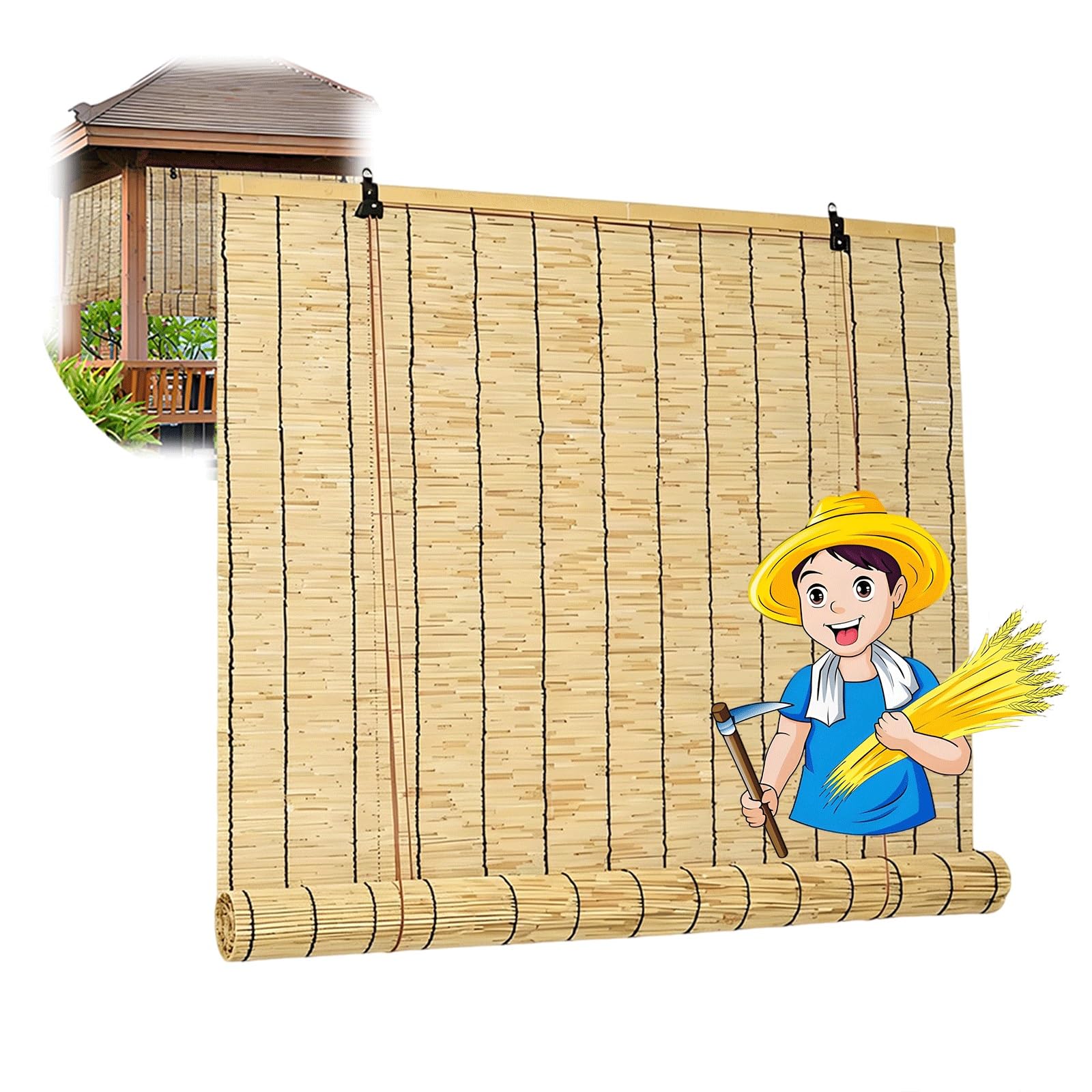 Reed curtain, blackout and sunshade curtain, suitable for gardens, balconies, windows/privacy partitions/UV protection(W70xH170cm)