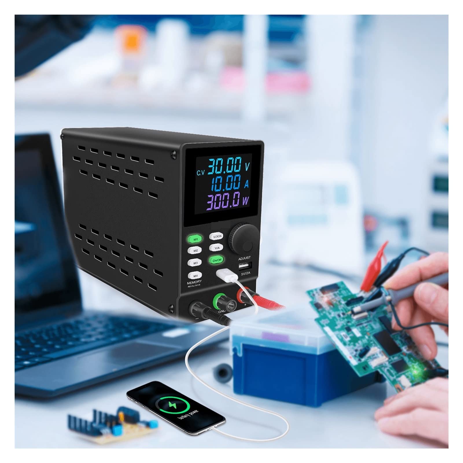 Universalnetzteil, Laborprogrammierbares DC-Netzteil Labor einstellbar 30V 10A 5A 60V 120V 3A 300V 1A Spannung Stromregler Quelle USB(SPPS1203D Black)