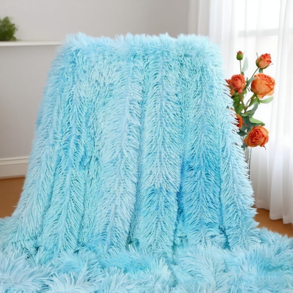 Plush Super Soft Blanket Bedding Sofa Cover Furry Fuzzy Fur Warm Throw Qulit Cozy Couch Blanket for Winter (51"x63",Tie Dye Blue) - Image 2