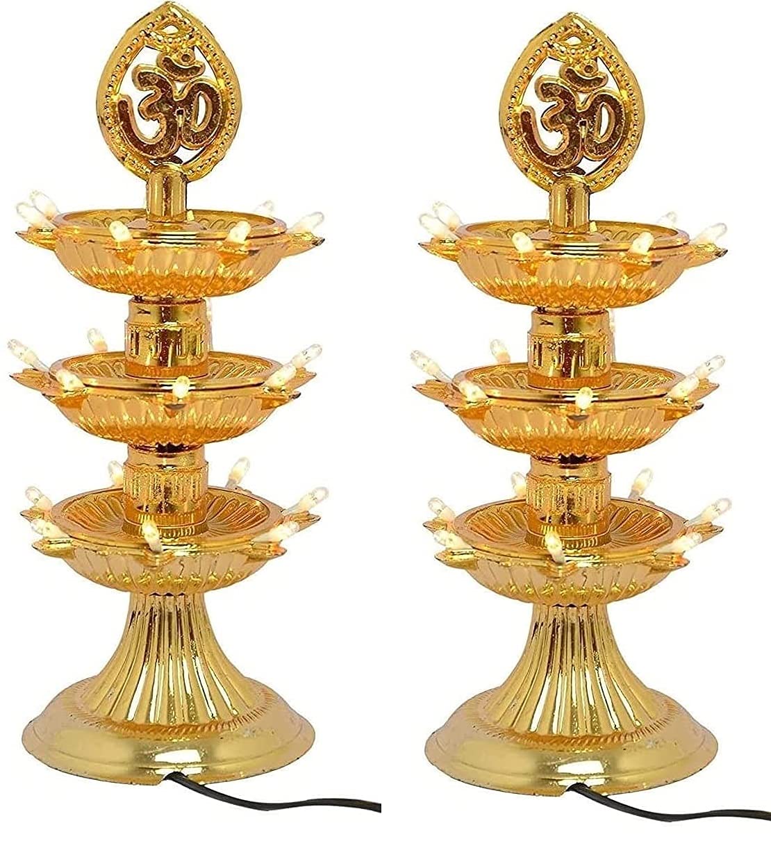 Premium 3 Layer Plastic Light Electric Gold LED Bulb Diwali Lights Diya Deep Deepak Pooja Puja Mandi