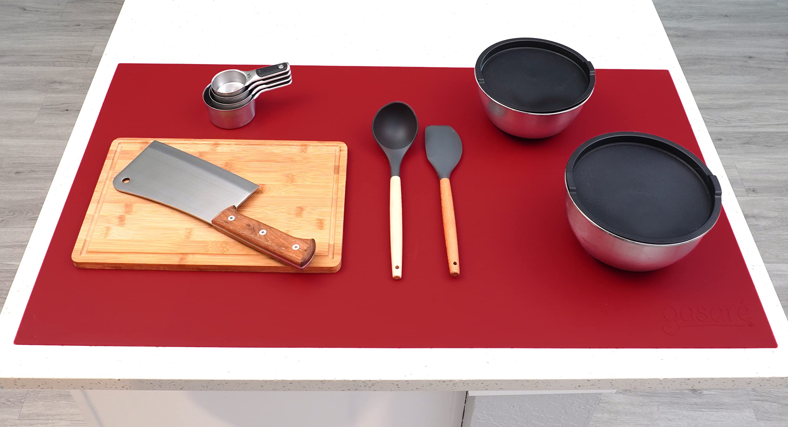 GASARÉ, Extra große, dicke Silikonmatte für Küchentheke, hitzebeständige Matte, Arbeitsplattenschutz, rutschfest, leicht zu reinigen, schneidbar, 40 x 23,5 Zoll, Rot