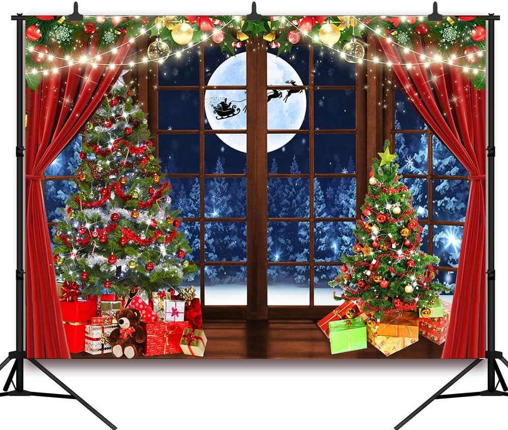 DePhoto 7x5FT Xmas Christmas Window Backdrop Winter Dream