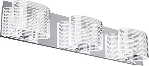 URSOLA Luminaria LED de baño sobre espejo de 24 pulgadas con pantalla lineal ovalada transparente con acabado cromado, aplique de pared de 6000 K (3 URSOLA Luminaria LED de baño sobre espejo de 24 pulgadas con pantalla lineal ovalada transparente con acabado cromado, aplique de pared de 6000 K (3