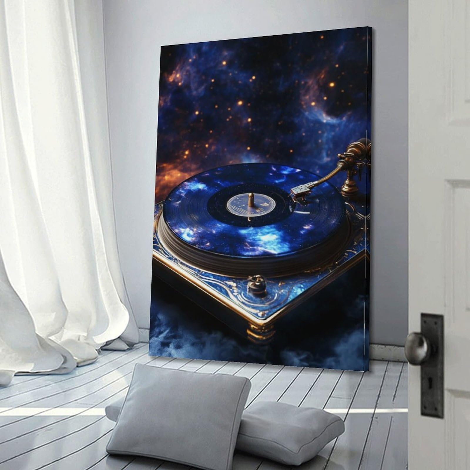 Gramofon z galaktyką wzorzysta płyta winylowa sztuka ścienna, kosmiczna muzyka retro dekoracja do domu i salonu plakat dekoracyjny obraz płótno plakaty ścienne i obraz artystyczny druk nowoczesny