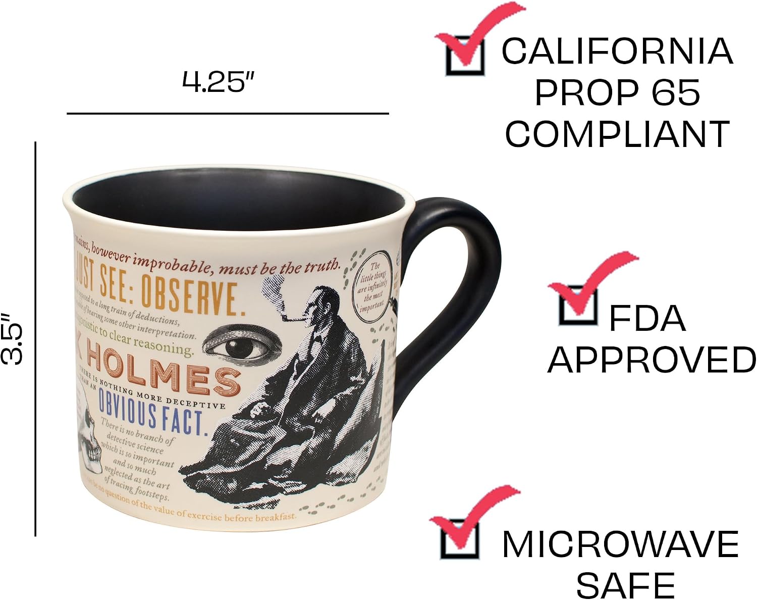 The Unemployed Philosophers Guild Sherlock Holmes Coffee Mug - Features Holmes Quotes, Rules of Deduction, Intriguing Images, and Sidney Paget's Portrait, Comes in a Fun Box