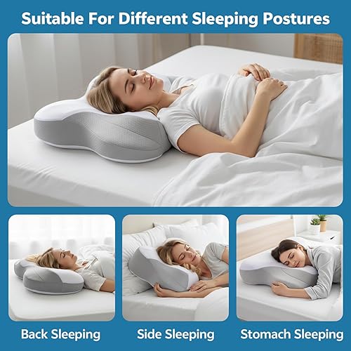 Miniatura 3 de Almohada cervical de espuma viscoelástica sin talco para cuello y hombro, almohada ergonómica transpirable en forma de mariposa para personas que