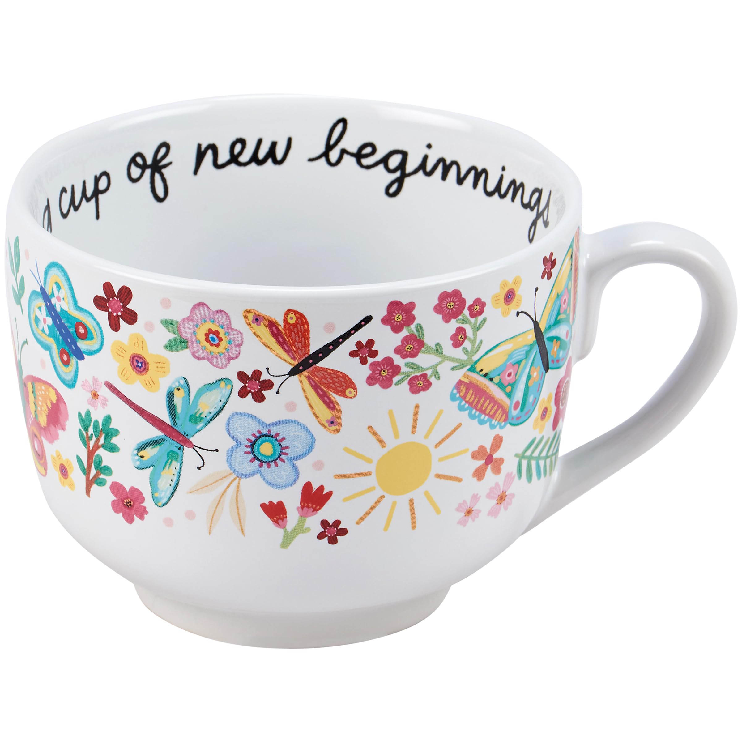 Primitives by Kathy Stoneware Latte Mug 18 oz, A Cup of New Beginnings Floral Coffee Cup | Novelty Inspirational Drinkware & Kitchen Gifts