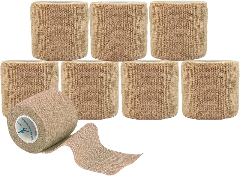 ANAMPION 8 Rolls Self-Adhesive Football Sock Tape 5cm x 4.5m Self Adherent Cohesive Bandages Wrap First Aid Athletic Sports Tape for Wrist Ankle Pet & Vet Wrap for Dogs, Horse (8, Flesh Color, 5cm)