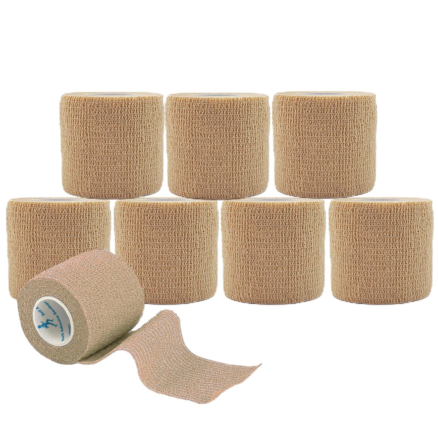 ANAMPION 8 Rolls Self-Adhesive Football Sock Tape 5cm x 4.5m Self Adherent Cohesive Bandages Wrap First Aid Athletic Sports Tape for Wrist Ankle Pet & Vet Wrap for Dogs, Horse (8, Flesh Color, 5cm)