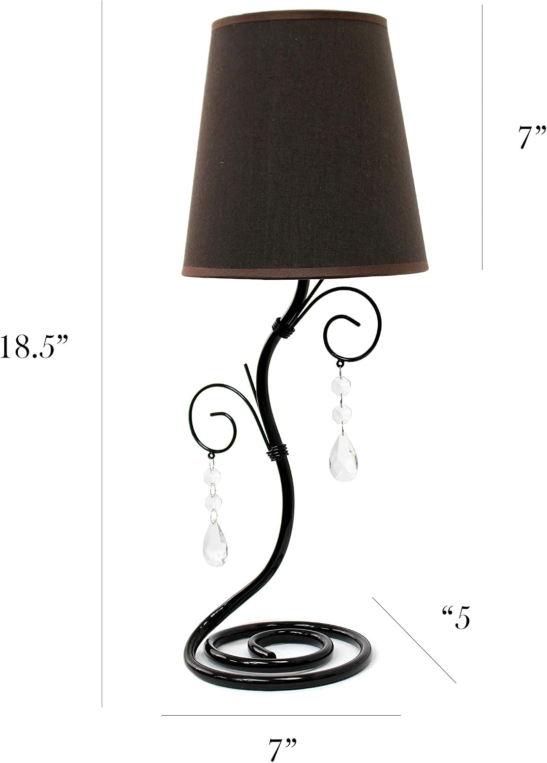Simple Designs LT2010-BWN Black Twisted Vine Hanging Crystals Table Lamp, Brown