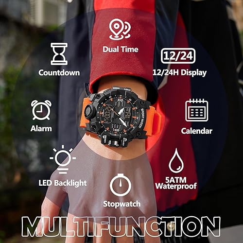 Miniatura 2 de findtime Relojes digitales para hombre para hombre, reloj táctico deportivo para exteriores, militar, cara grande, 5ATM, impermeable, cronómetro,