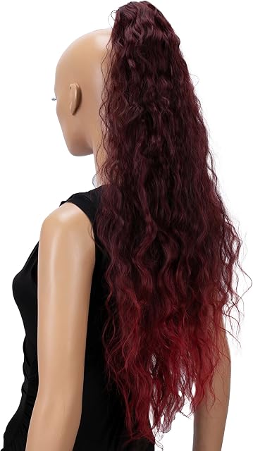 CAISHA by PRETTYSHOP 28" Extra Long Voluminous Wavy Clip On Hairpiece Plait Ponytail Heat Resistant Synthetic Red Mix H715