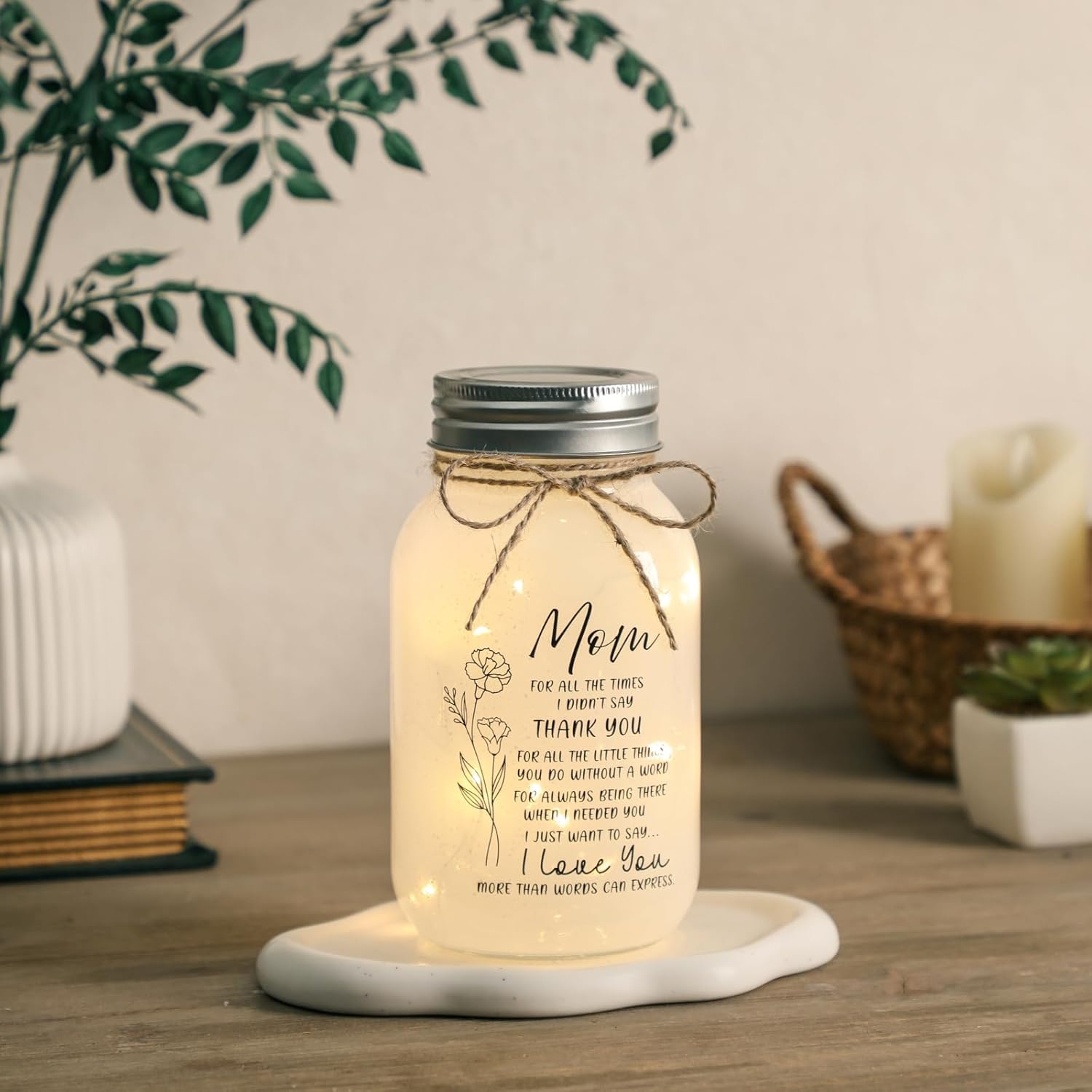 Blessing Gifts for Mom from Daughter Son, Mason Jar Night Light with 10 Warm Lights, Thank You Mama & I Love You Mom Gifts, Happy Birthday Moms Gift - Home Decoration Night (30oz) - Image 4