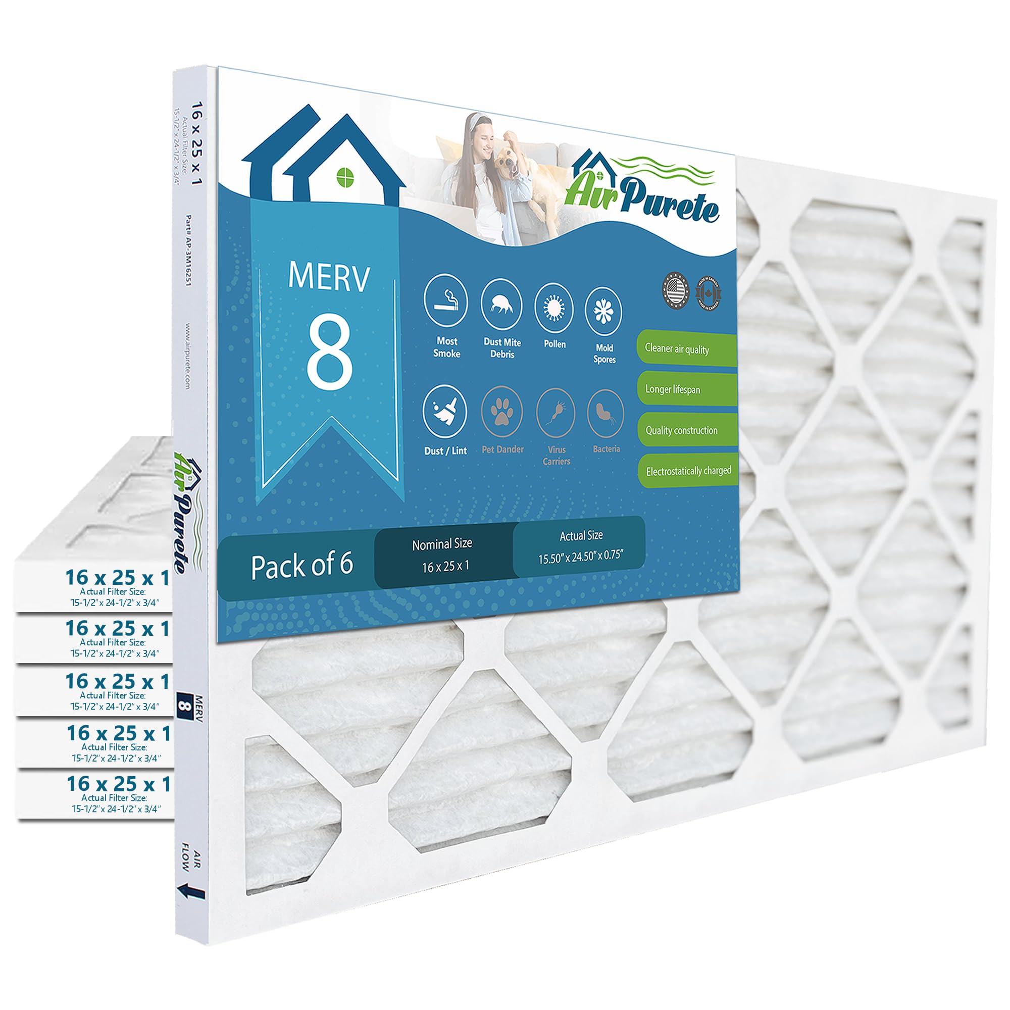 AirPurete 16X25X1 (Actual Size: 15-1/2