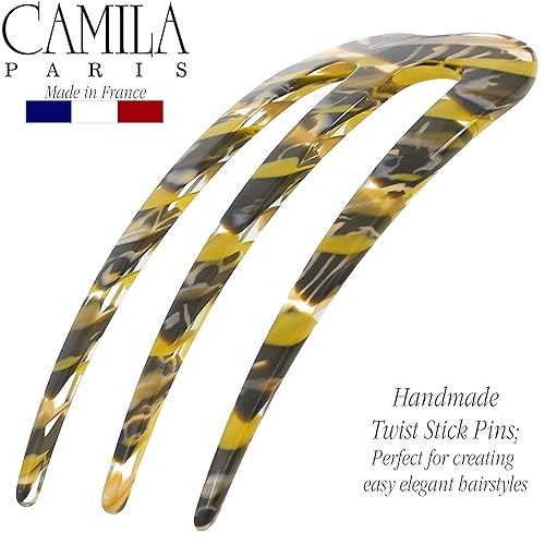 Miniatura 4 de Camila Paris CP3167 - Pinzas de clip para palillo francés, color mostaza, ondulado, 3 puntas, tenedor de pelo para niñas, soporte para moño,