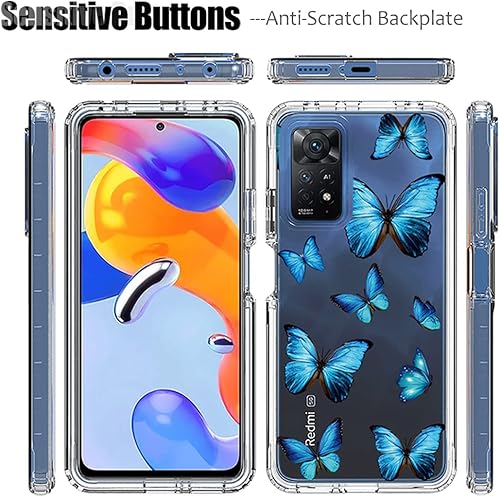 Miniatura 5 de Funda para Redmi Note 11 Pro 4GNote 11E Pro con protector de pantalla de vidrio templado, patrón de mariposa transparente de cuerpo completo, funda