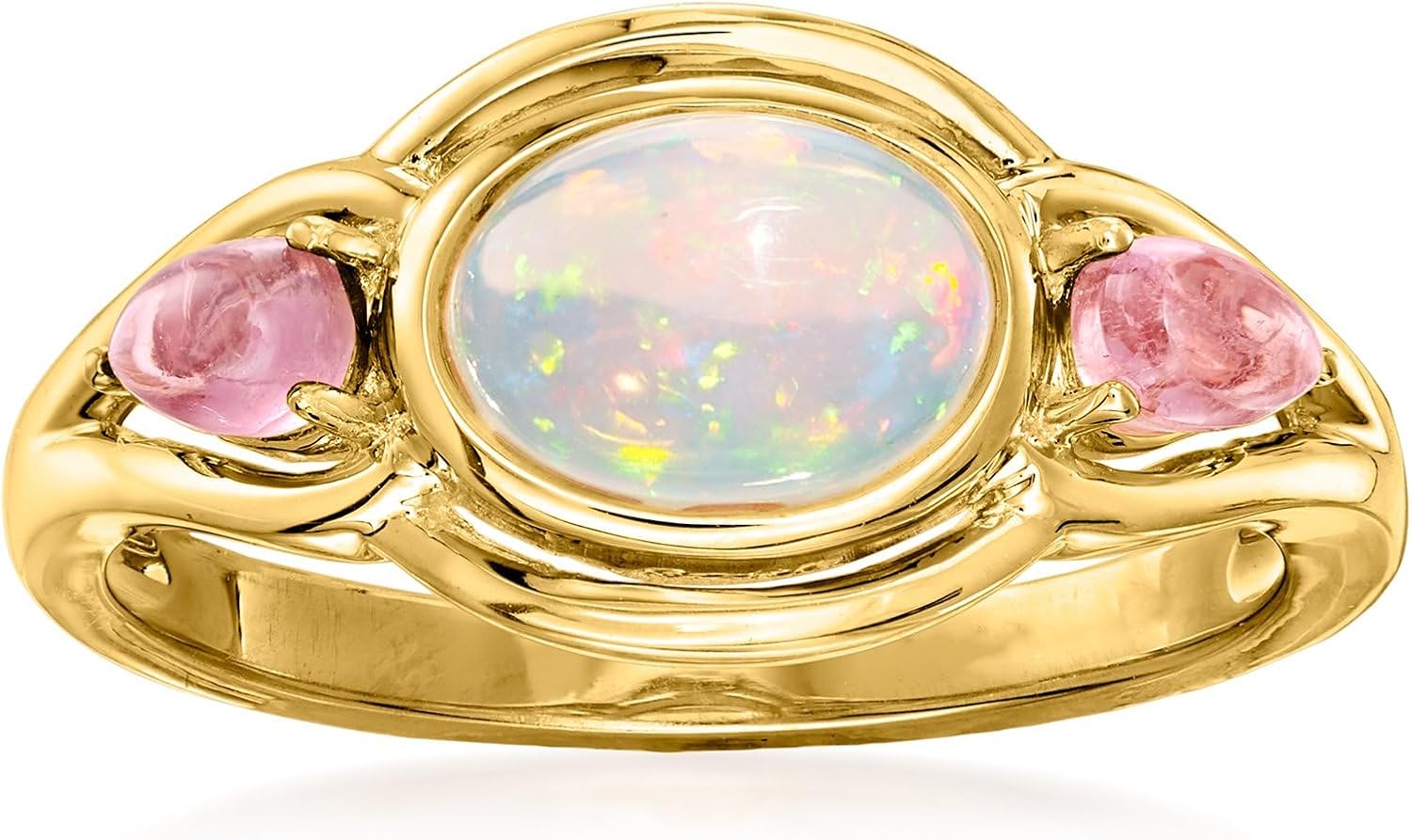 Ross-Simons Ethiopian Opal and .40 ct. t.w. Pink Tourmaline Ring in 18kt Gold Over Sterling