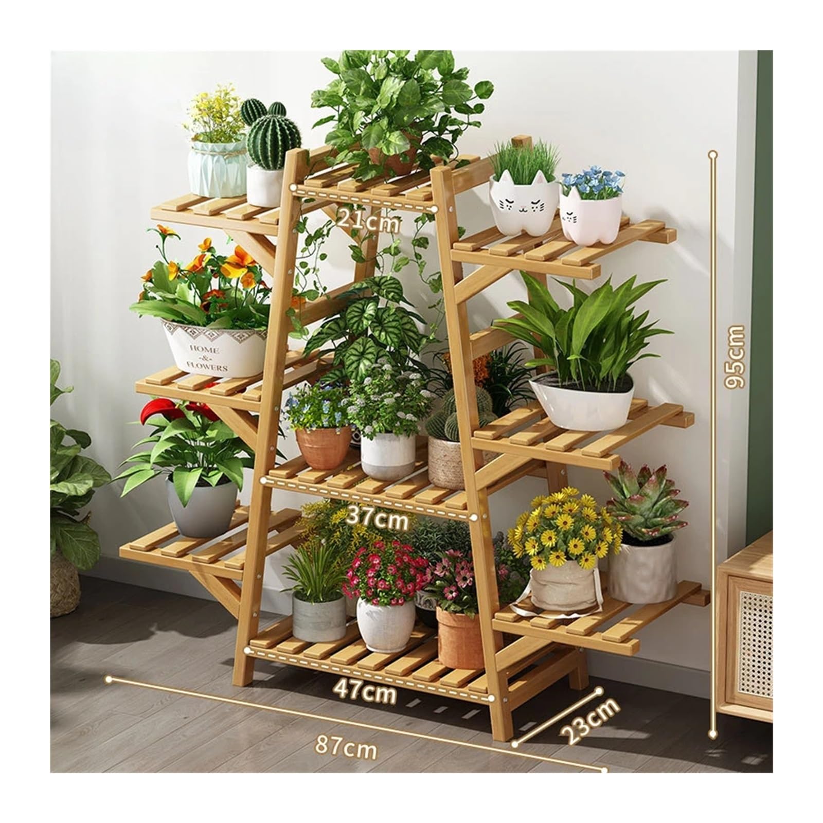 YUANCHUTOP Large Foldable Outdoor Plant Stand - 9-Tier Wooden Corner Shelf for Multiple Pots - Tall Flower Rack & Planter Holder for Garden & Home Decor - Space-Saving Plant Organizer