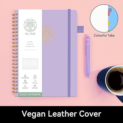 Miniatura 2 de Alltree Cuaderno con Líneas, Cuaderno de Espiral para Trabajo, A5 Mediano, Cuaderno de Tapa Dura en Espiral con Pestañas, Presilla para Bolígrafo,