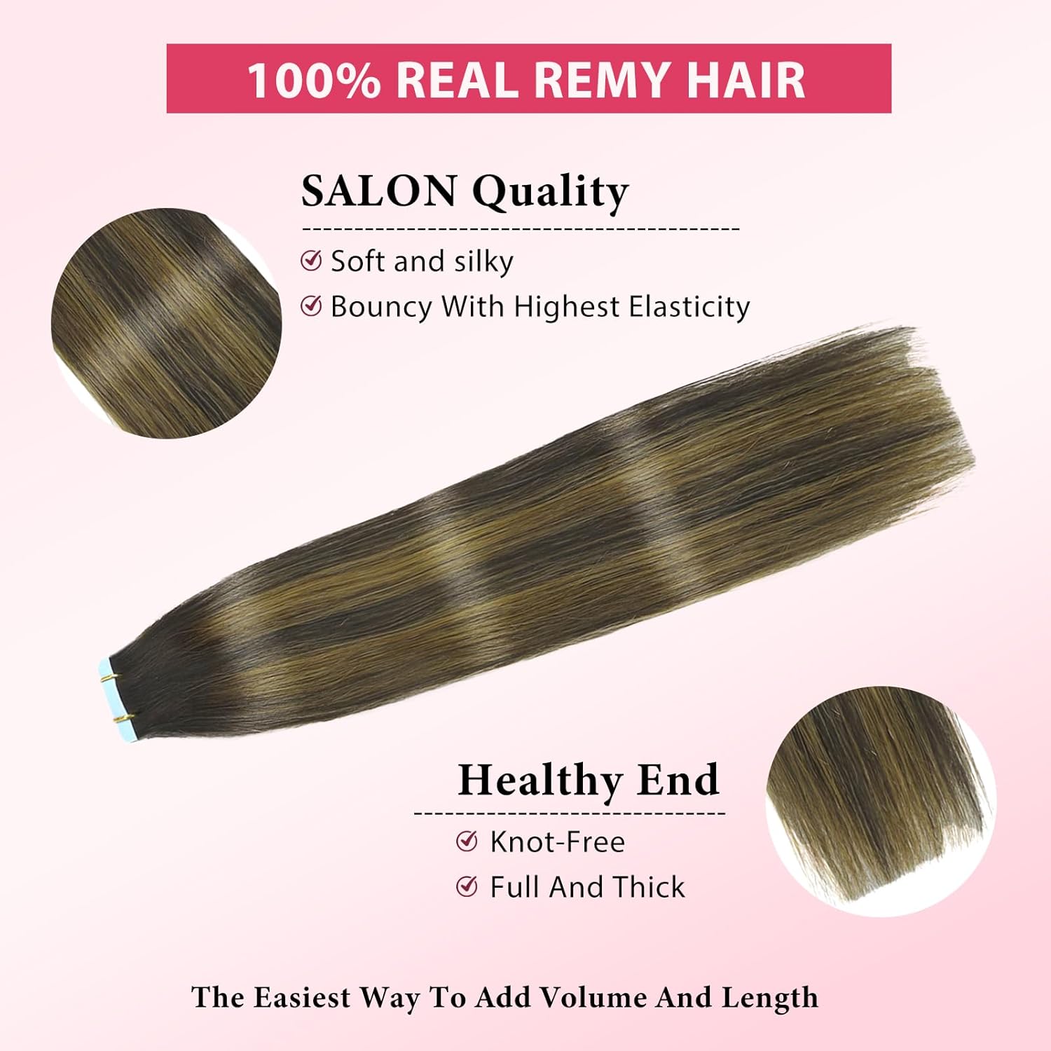 SIYUSI Tape in Hair Extensions Human Hair, Dark Brown Mixed Chestnut Brown, 22 inch 50g 20pcs, Skin Weft Seamless Invisible, Remy Tape ins Human Hair Extensions,Silky Straight with Thick Ends