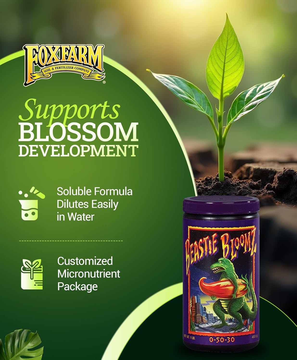 FoxFarm Soluble Trio Pack - Open Sesame, Beastie Bloomz, Cha Ching - Supports Flowering, Blossom & Late-Stage Fruiting - Bloom Fertilizer for Hydroponic & Conventional Growers - 3 x 1 lb