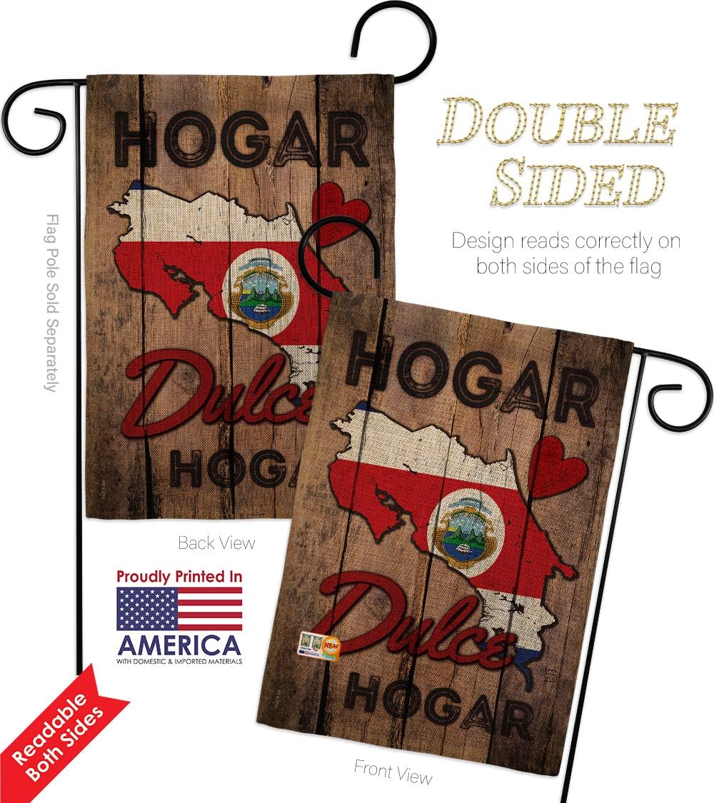 Country Costa Rica Hogar Dulce Burlap Garden Flag Regional Nationality Nation International World Particular Area Small Decorative Gift Yard House Banner Double-Sided Made In USA 13 X 18.5