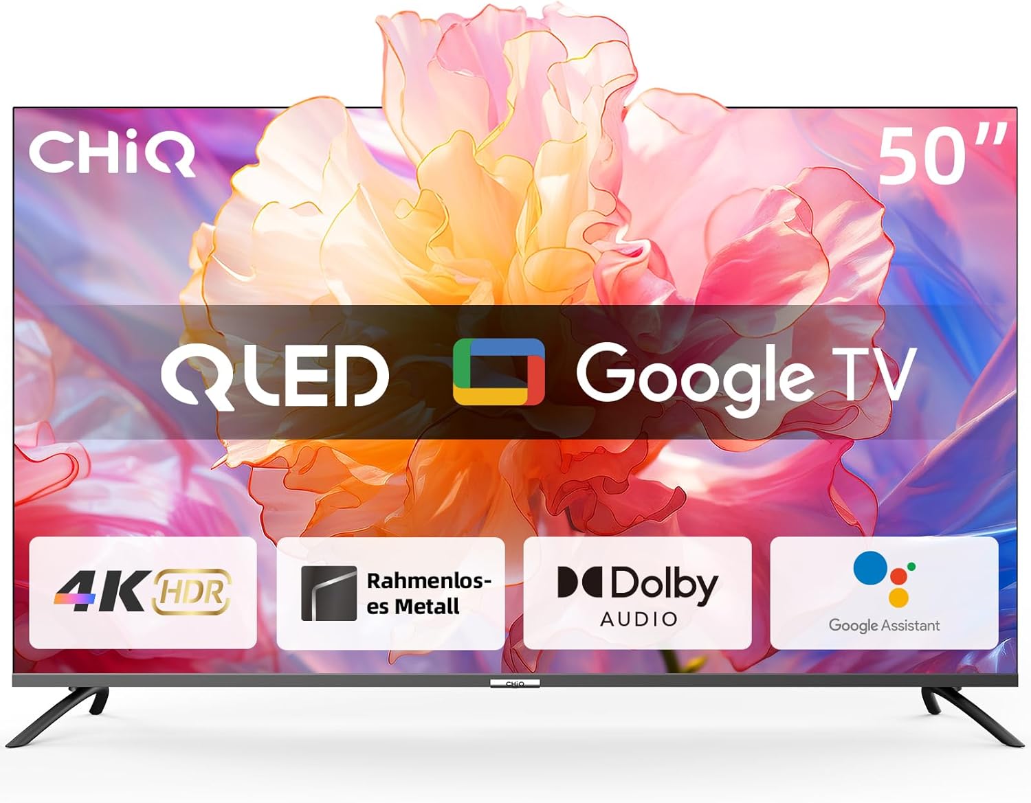 Televisor CHIQ de 50 polzades que mostra la interfície de Google TV