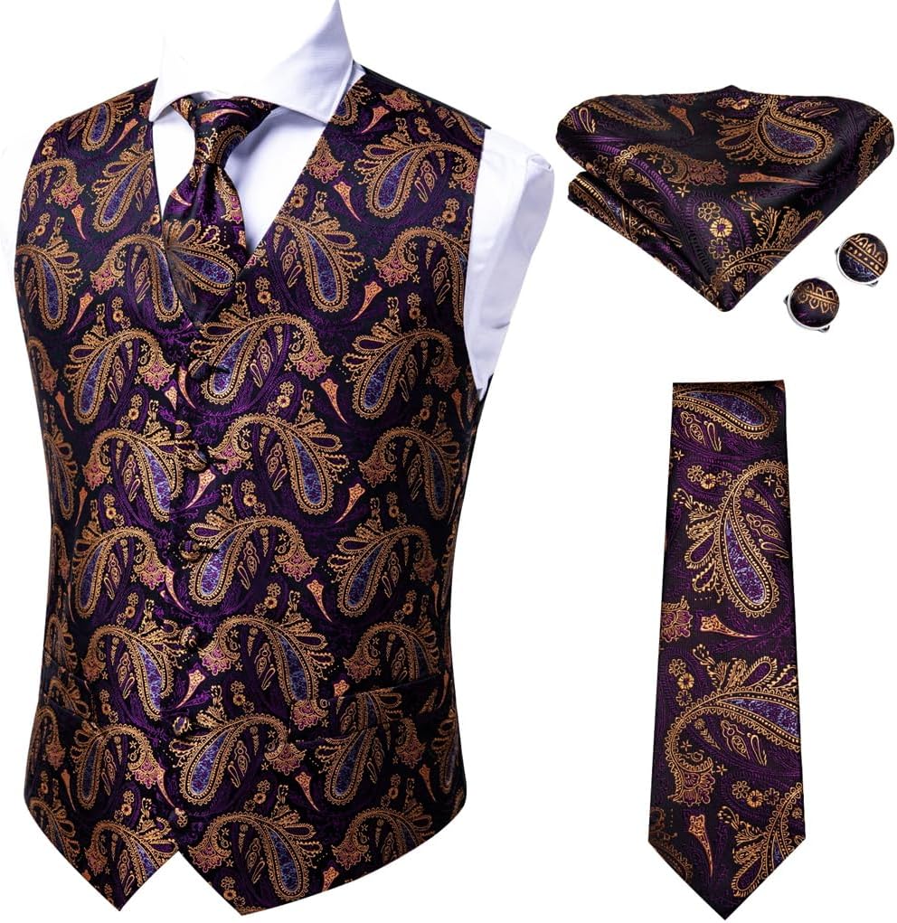 Gilet Uomo Elegante Paisley Viola &ndash; Taglio Moderno Per Matrimonio, Ballo E Cerimonie &ndash; Best Tuxedo