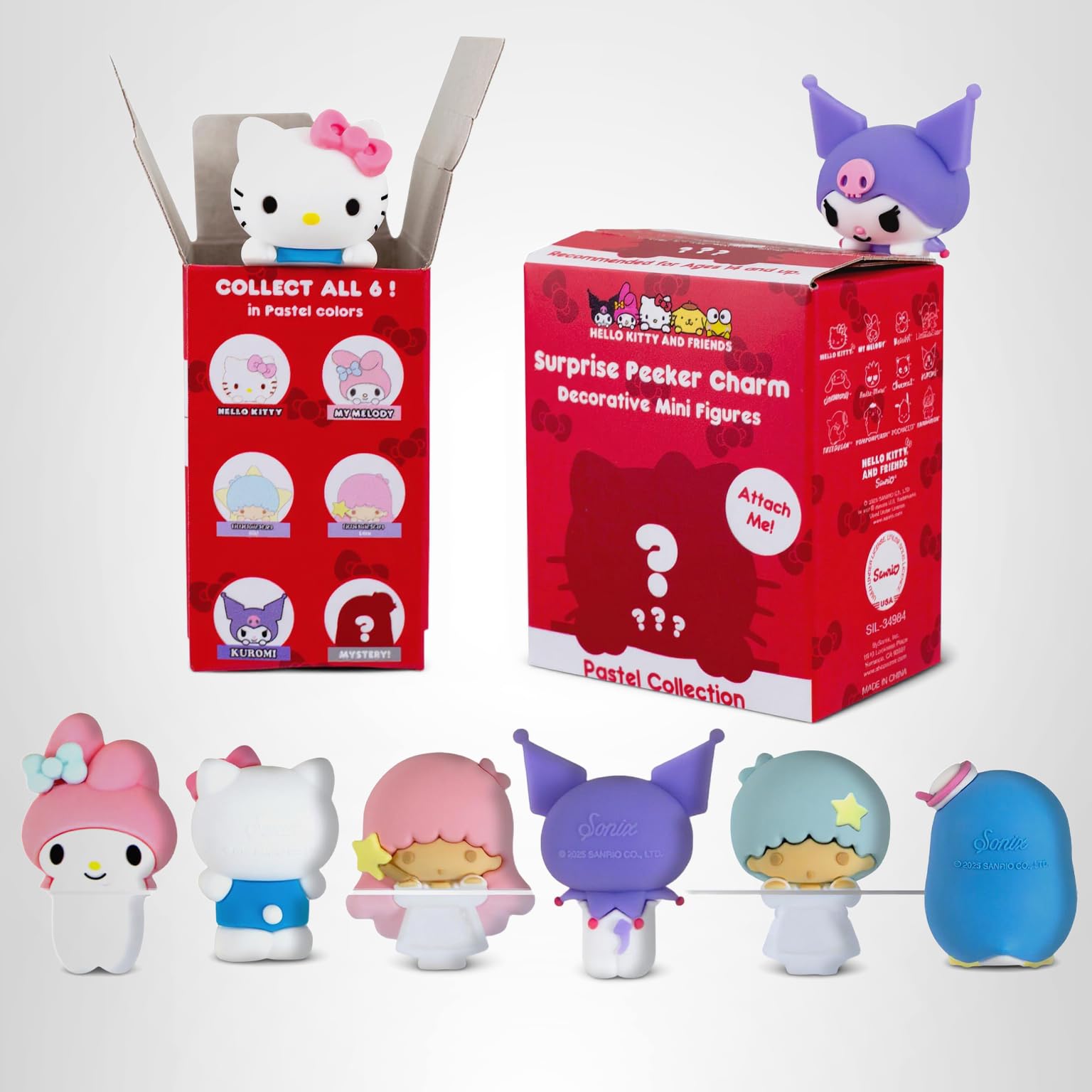 Sonix x Sanrio Hello Kitty & Friends Peekers - Pastel Series Blind Box - Adhesive Decorative Mini Figures - Includes Hello Kitty, My Melody, Kuromi, Little Twin Stars, or Mystery Character: Multicolor