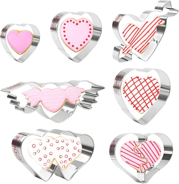 Crethink Valentine's Day Cookie Cutters Set 8 Pieces Heart Cookie Cutters Bisucit Cutter - Angle Heart, Heart, Double Heart, Heart with Arrow Shapes Stainless Steel for Baking Holiday