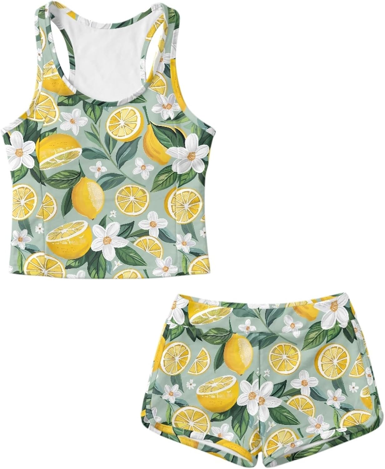 Girl's Tankini Bathing Suit, 2 Pieces Modest Swimwear U-Neck Tankini Top with Shorts for Beach