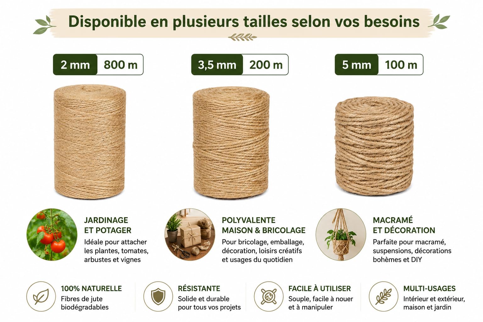 Cordel Yute Natural Ø5 mm ± 100 m La Cordeline CJN33, Natural